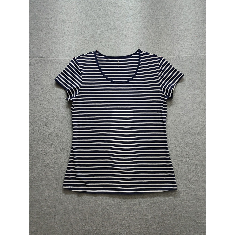 Target Women Top L Navy Blue Stripe Scoop Neck Short Sleeve Stretch Fitted Wear